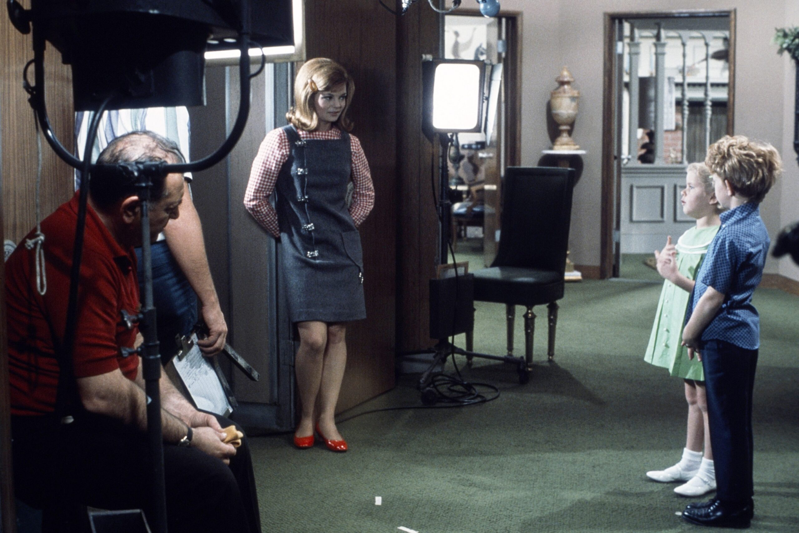 FAMILY AFFAIR, from center, left, Kathy Garver, Anissa Jones, Johnny Whitaker, on-set, 1966-71 (1967 photo).