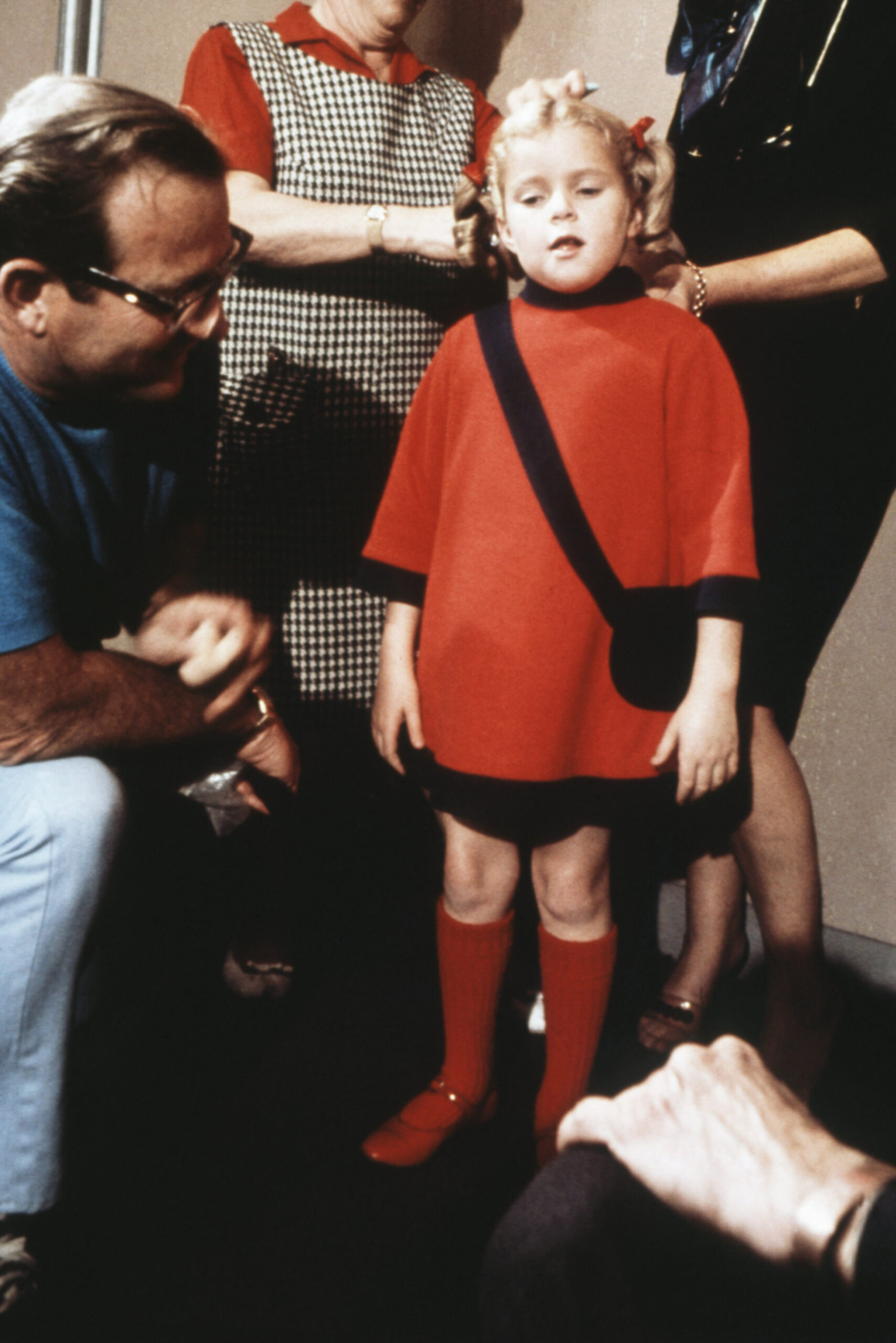 FAMILY AFFAIR, Anissa Jones (center) having her hair attented to on set, 1966-1971