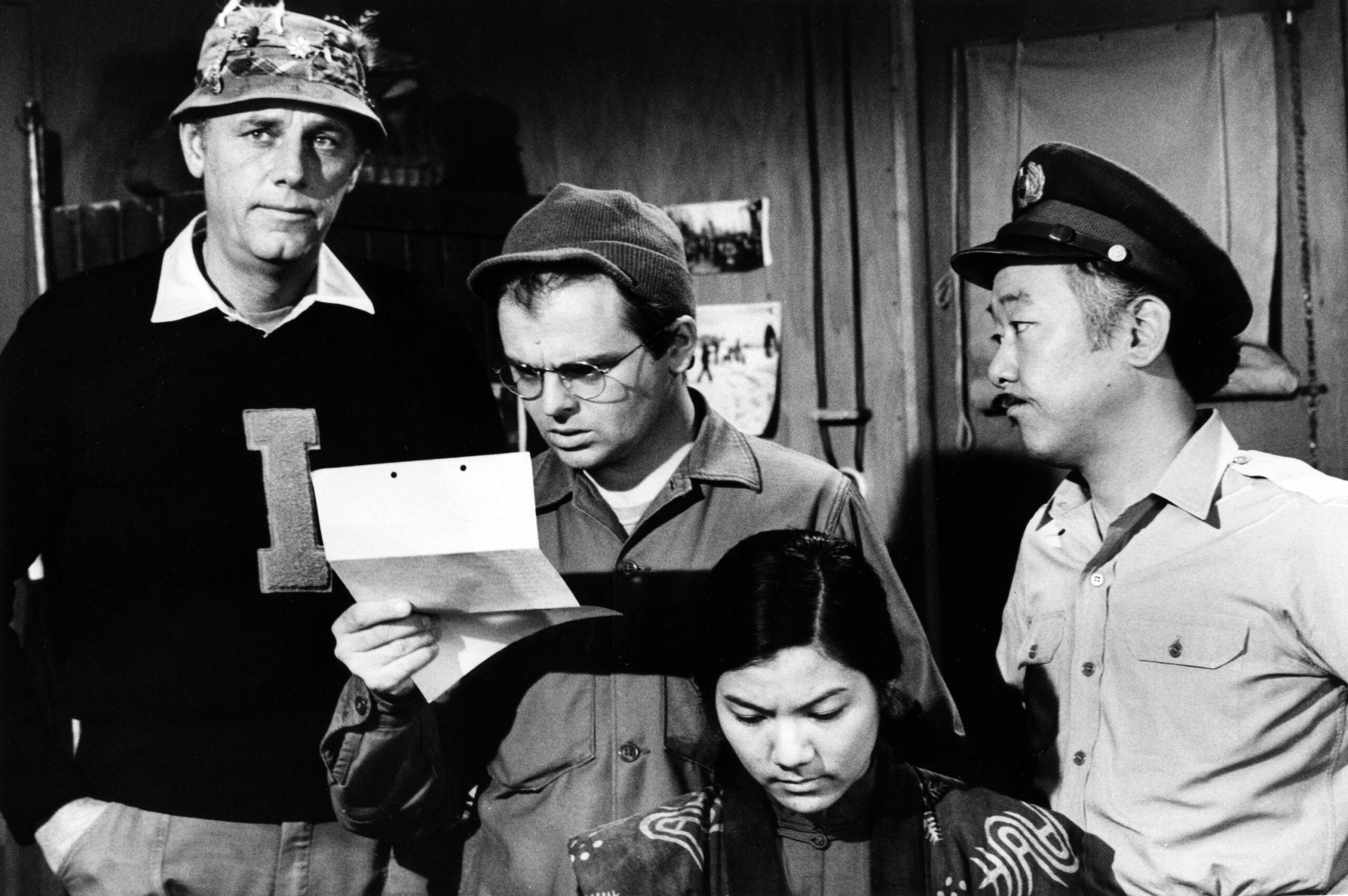 MASH, (aka M*A*S*H*), from left: McLean Stevenson, Gary Burghoff, Clare Torao, Pat Morita, 'The Chosen People', season 2, ep. 19, aired 1/26/1974, (19721983).