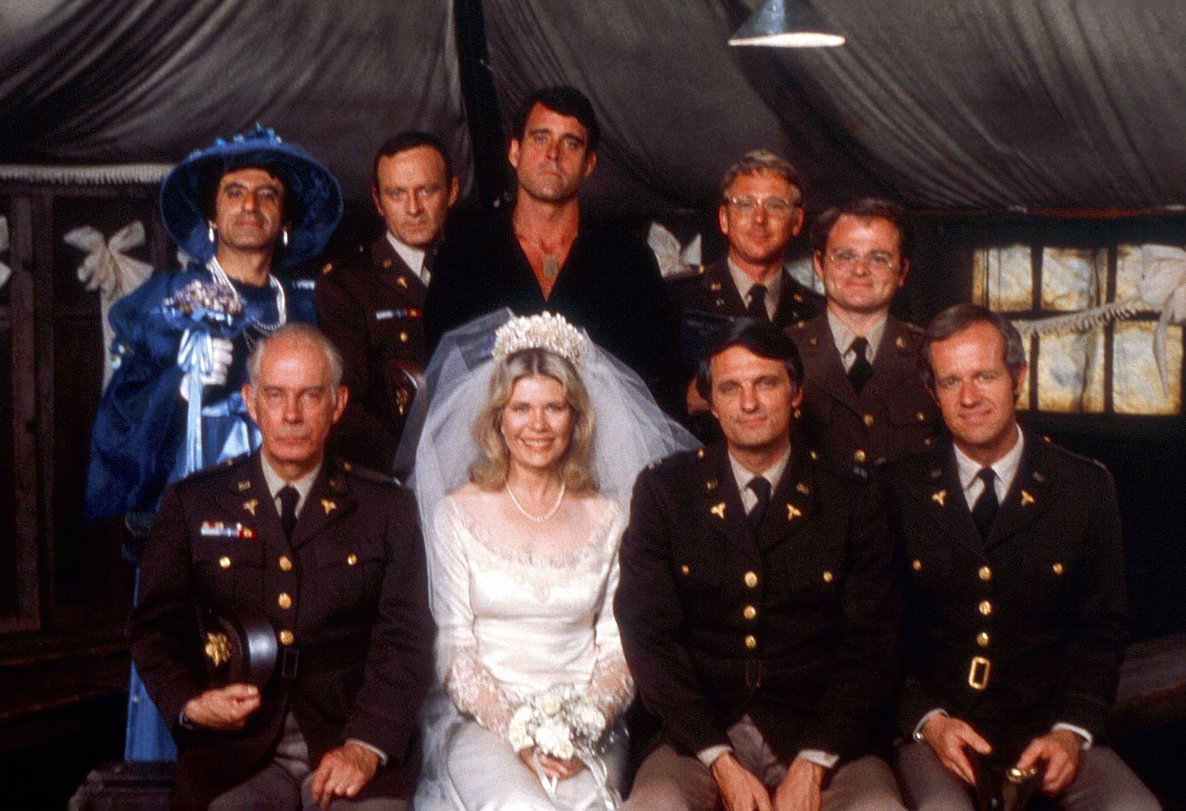 MASH, (aka M*A*S*H*), top, from left: Jamie Farr, Larry Linville, Beeson Carroll, William Christopher, Gary Burghoff, bottom, from left: Harry Morgan, Loretta Swit, Alan Alda, Mike Farrell, 'Margaret's Marriage', season 5, ep 24, aired 3/15/1977, (19721983).