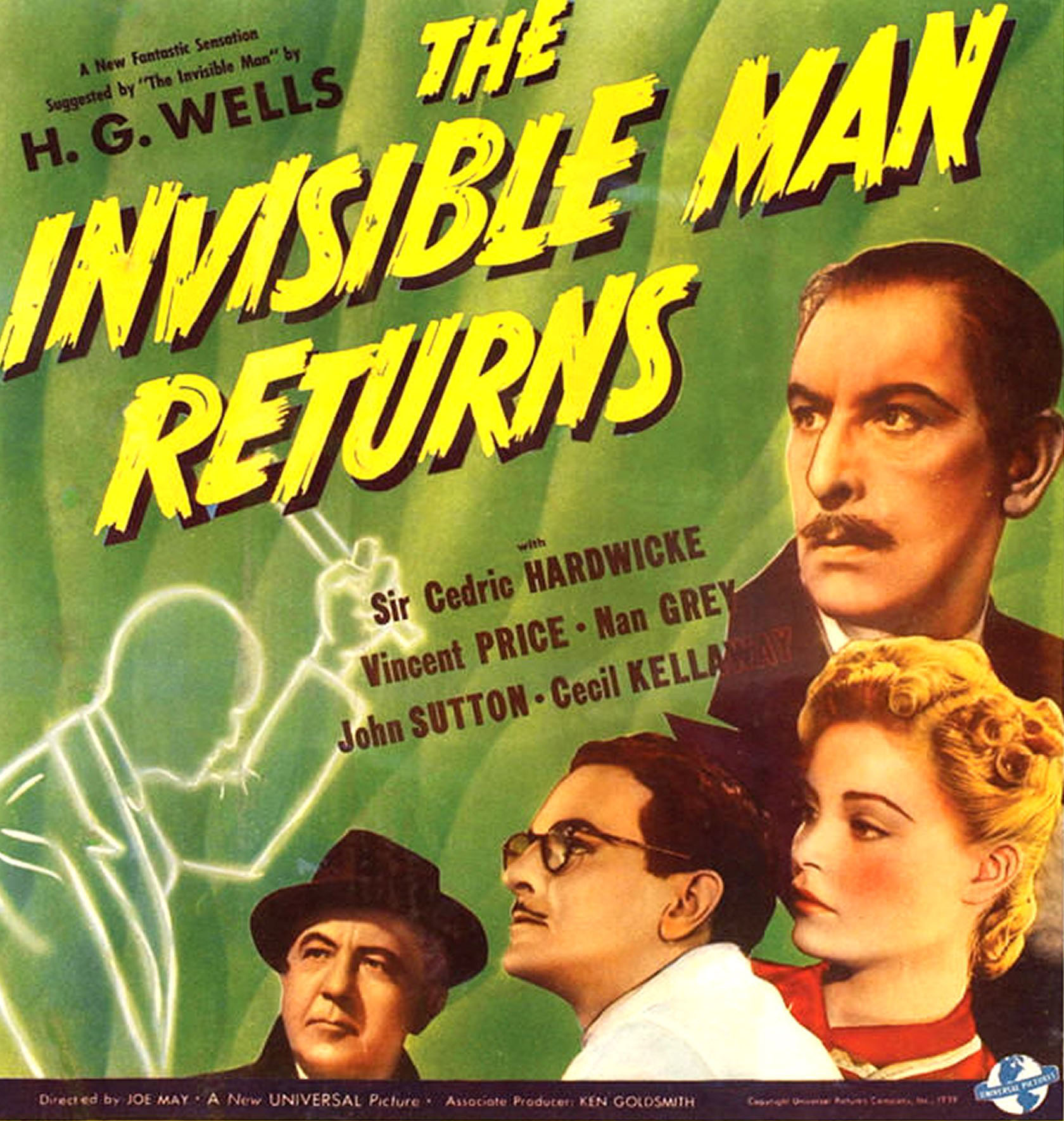 THE INVISIBLE MAN RETURNS, from left: Cecil Kellaway, John Sutton, Nan Grey, Cedric Hardwicke on window card, 1940.
