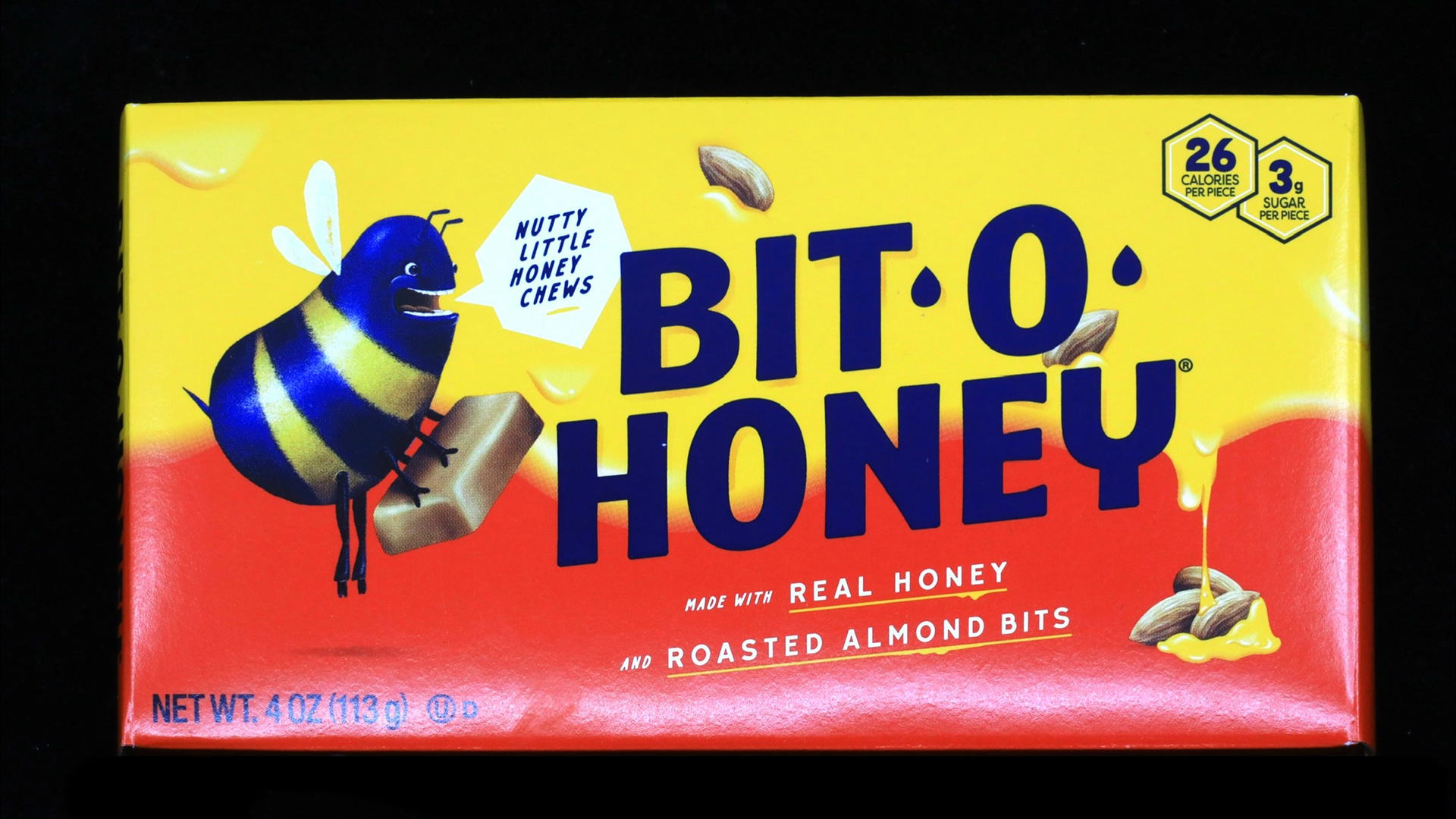 Bit-O-Honey candy box. Bir-O-Honey is an American candy introduced in 1924