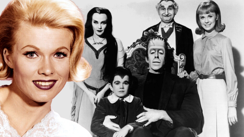 MUNSTER, GO HOME, (front), Butch Patrick, Fred Gwynne, (back), Yvonne De Carlo, Al Lewis, Debbie Watson, 1966 with Pat Priest inset