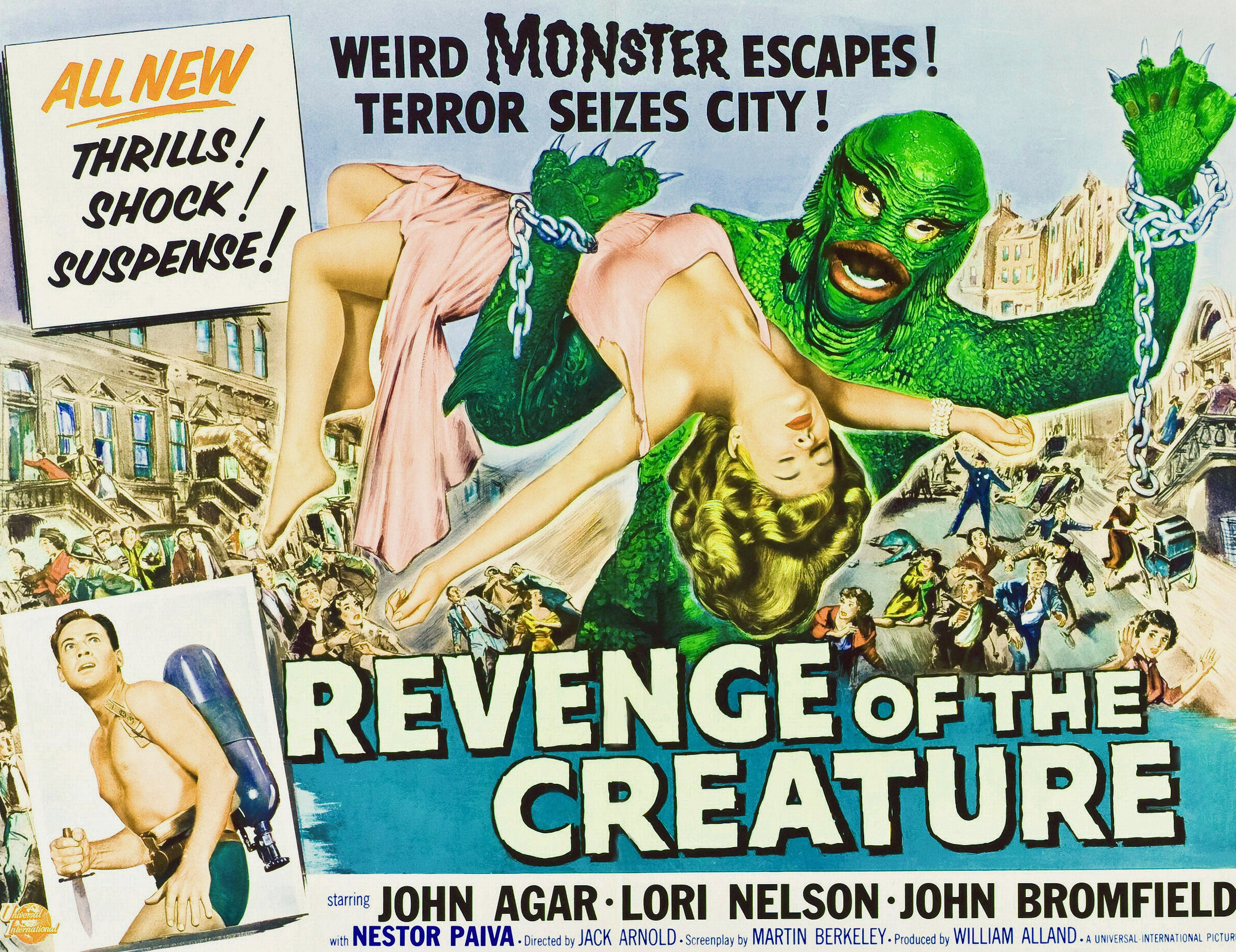 REVENGE OF THE CREATURE, bottom left: John Agar, Lori Nelson, 1955.