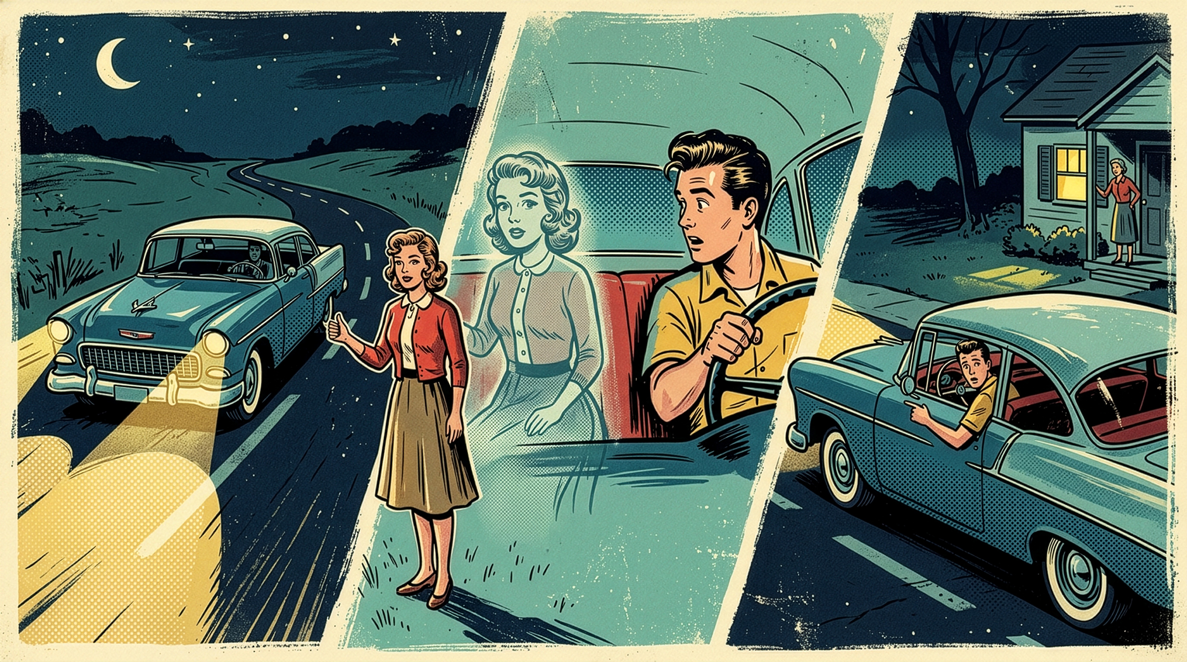 Vanishing hitchhiker urban legend graphic